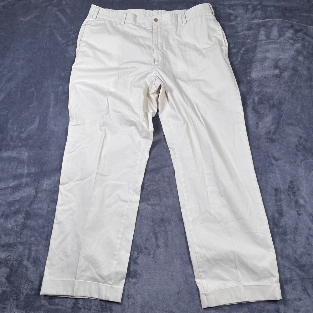 Mens Cream Cotton Chino Trousers Made in USA Cuffed Straight Leg Pants 38x28